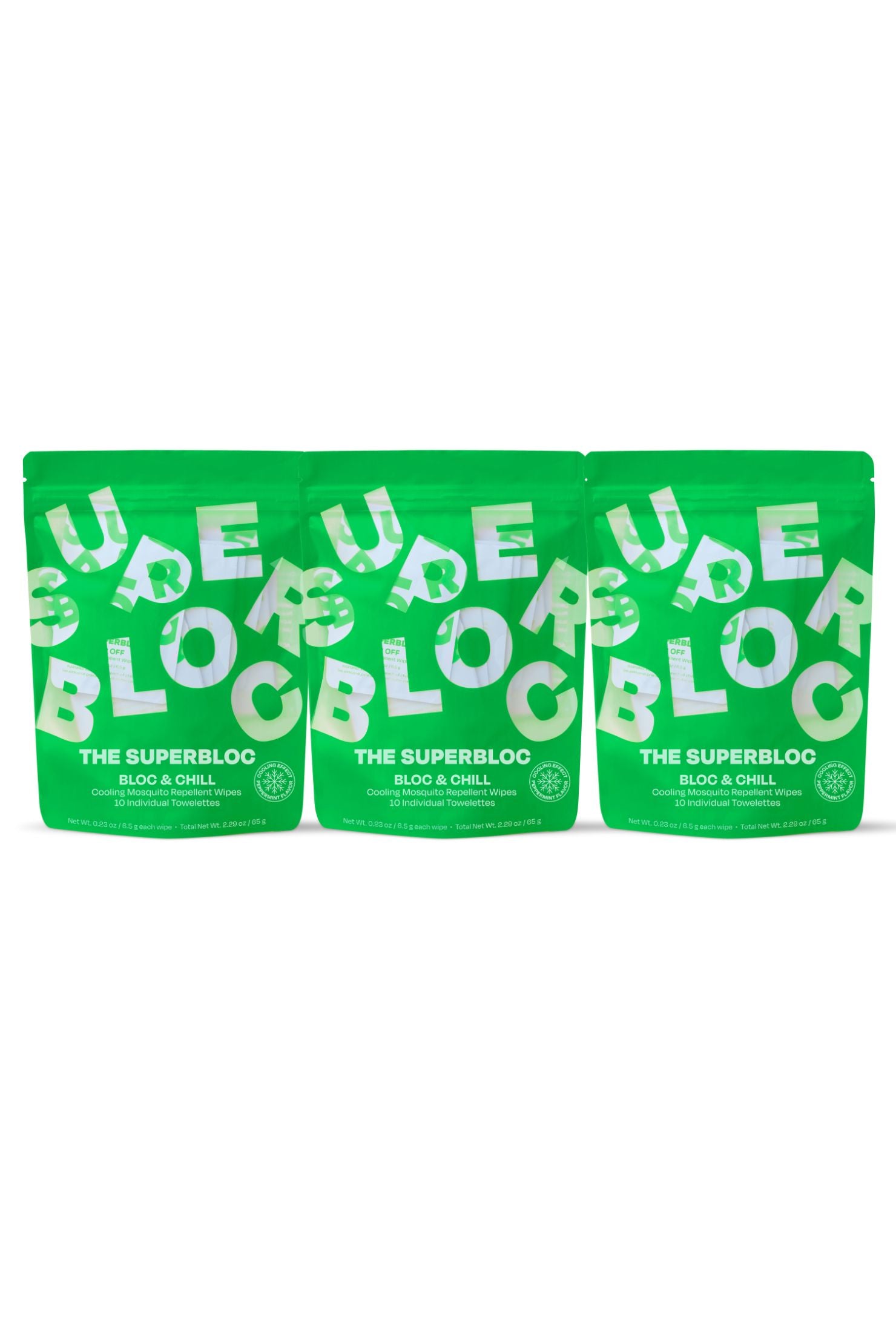 Bloc and Chill cooling mosquito repellent wipes 3-pack by The Superbloc